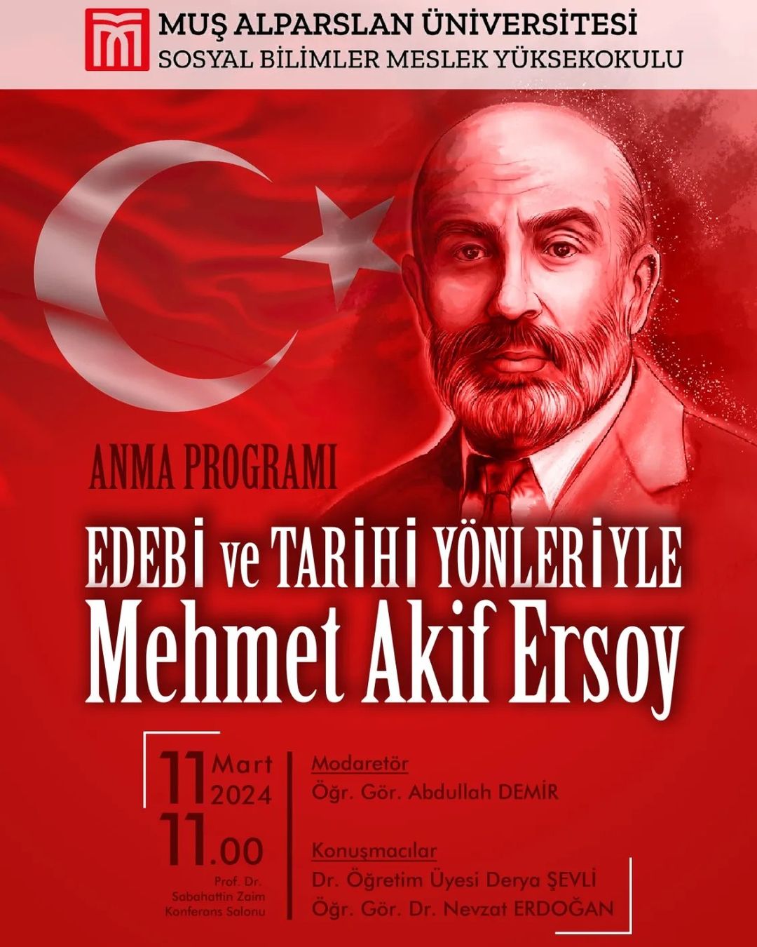 Muş Alparslan Üniversitesi'nde Mehmet Akif Ersoy'un Anma Programı Düzenlenecek