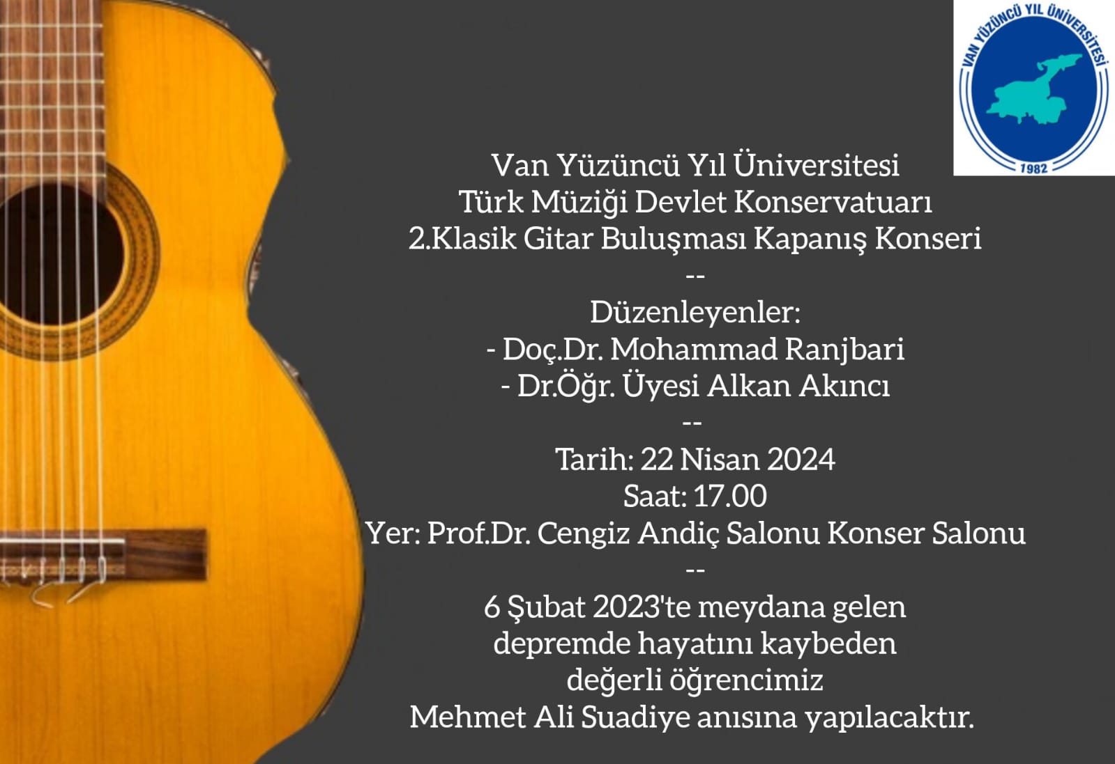 Van'da düzenlenen 2. Klasik Gitar Buluşması büyüleyici bir kapanış konseriyle sona erdi.